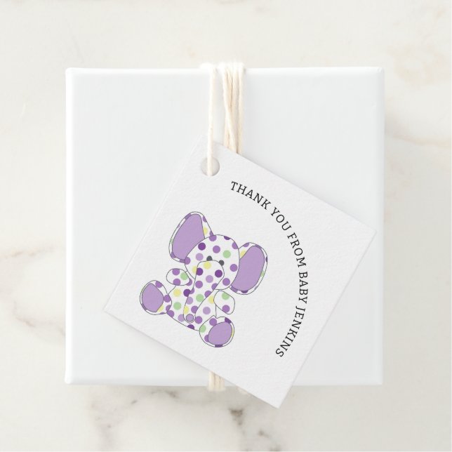 Purple Baby Elephant Favour Tags (In Situ)
