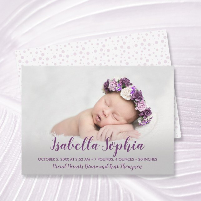 Purple Baby Girl Photo Birth Announcements (Creator Uploaded)