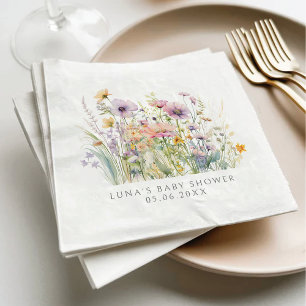Purple Baby In Bloom Floral Wildflower Baby Shower Napkin