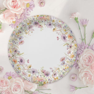 Purple Baby In Bloom Floral Wildflower Baby Shower Paper Plate