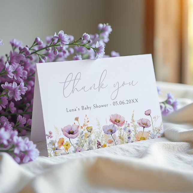 Purple Baby In Bloom Floral Wildflower Baby Shower Thank You Card (Creator Uploaded)