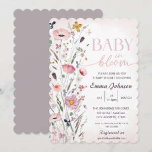 Purple Baby in Bloom Wildflower Baby Shower Invitation