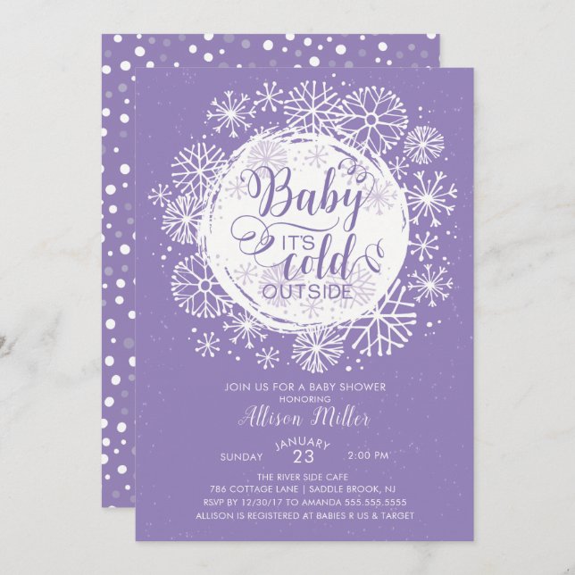 Purple Baby It's Cold Outside Invitation (Front/Back)
