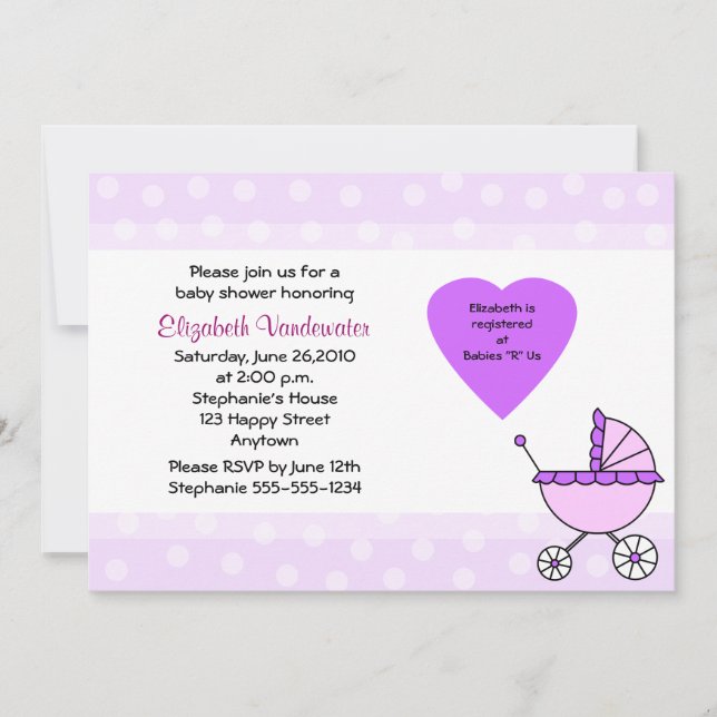 Purple Baby Shower Invitation Carriage Invitation (Front)