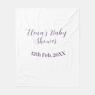 Purple baby shower name date stylish elegantsimple fleece blanket