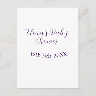 Purple baby shower name date stylish elegantsimple postcard