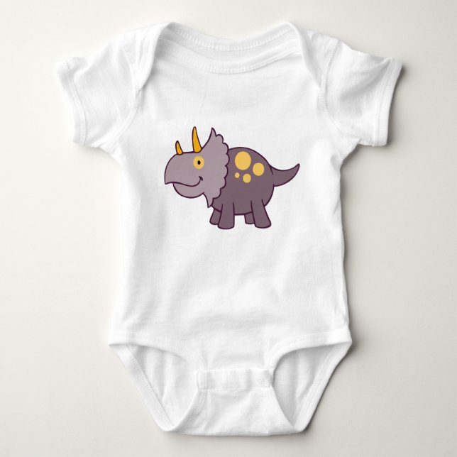 Purple Baby Triceratops Dinosaur Baby One-Piece Baby Bodysuit (Front)