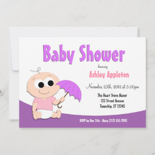 Purple Baby Umbrella - Shower Invitations