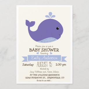 Purple Baby Whale Baby Shower Invitation