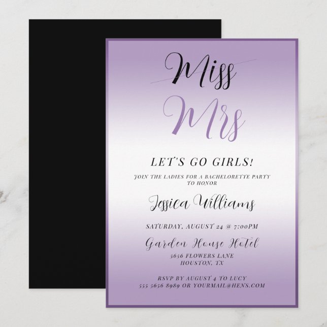 Purple Bachelorette Invitation (Front/Back)
