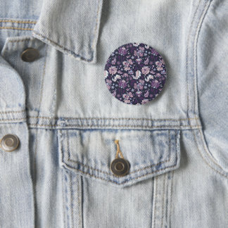 Purple Background Big Floral Seamless Pattern 6 Cm Round Badge