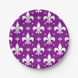 Purple Background Fleur-de-lis Pattern Design Paper Plate