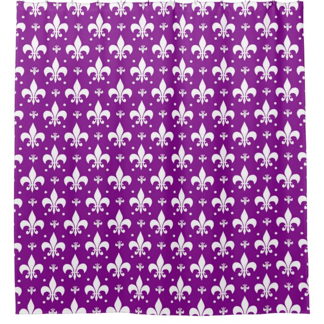 Purple Background Fleur-de-lis Pattern Design  Shower Curtain (Front)