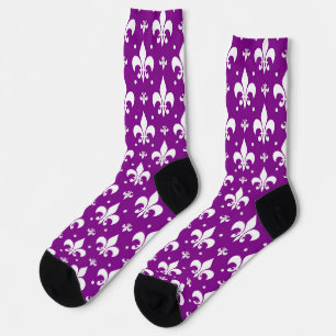 Purple Background Fleur-de-lis Pattern Design  Socks