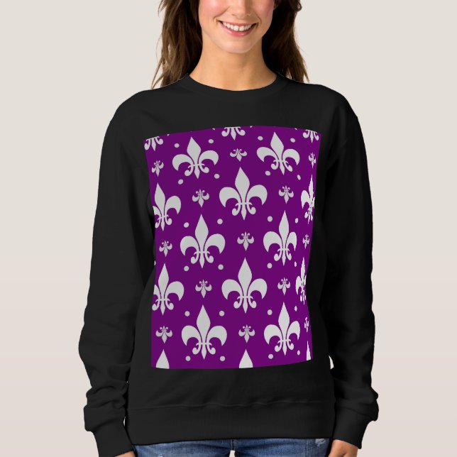 Purple Background Fleur-de-lis Pattern Design  Sweatshirt (Front)
