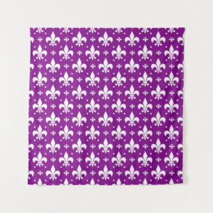 Purple Background Fleur-de-lis Pattern Design Tapestry