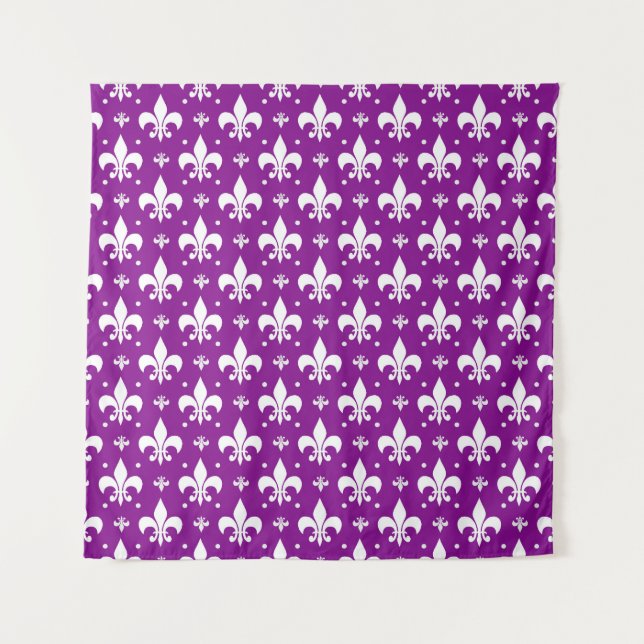 Purple Background Fleur-de-lis Pattern Design  Tapestry (Front)