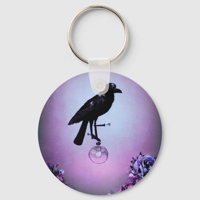 Purple Background Raven Key Ring (Front)