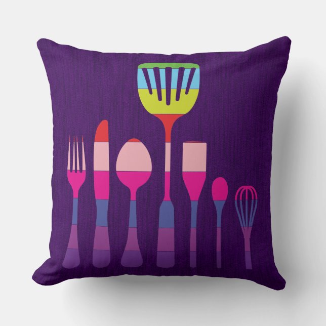 Purple Background Retro Kitchen Cooking #4 Cushion (Front)