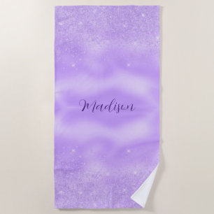 Purple Background & Sparkle Glitter Beach Towel