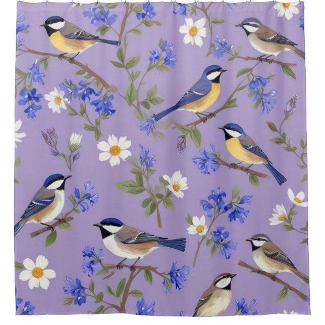 Purple Background With Birds  Shower Curtain (Front)