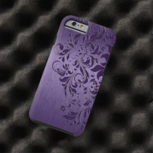 Purple Background With Deep Purple Floral Lace Tough iPhone 6 Case