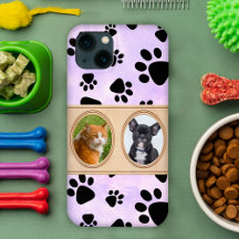 Purple background with paws, custom pet photo