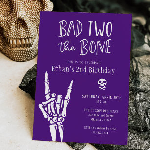 Purple Bad Two The Bone 2nd Birthday Party Invitation