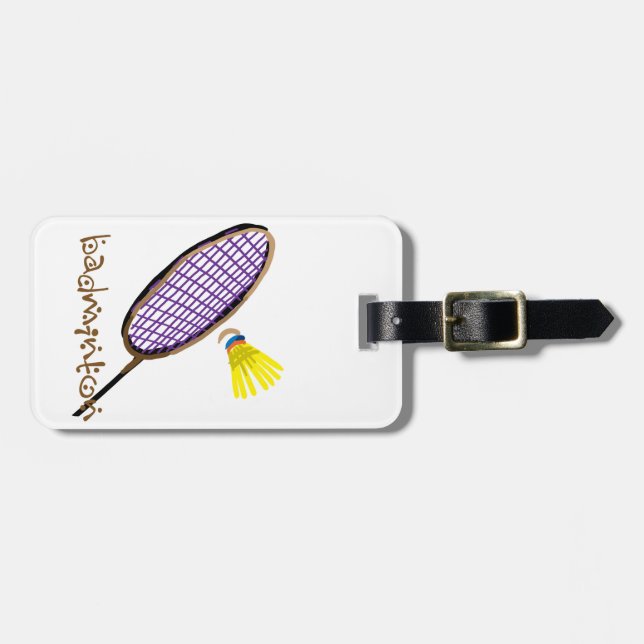 Purple badminton racket luggage tag (Front Horizontal)