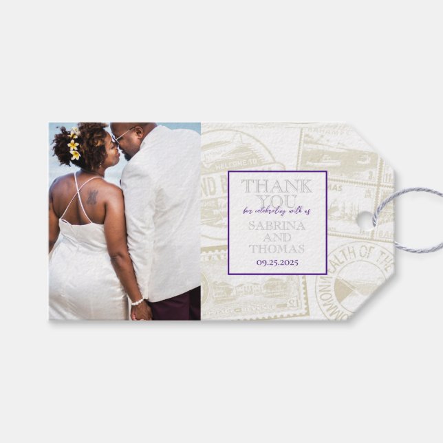 Purple Bahamas Wedding Photo Gift Tags (Front (Horizontal))