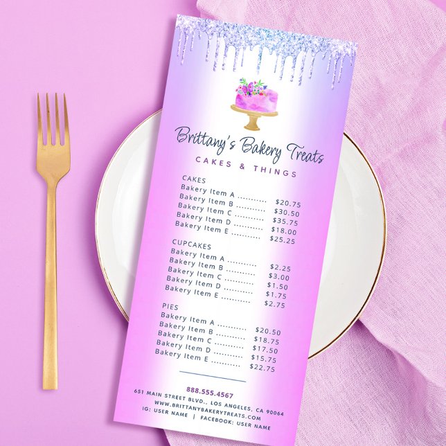 Purple Bakery Cake Glitter Drips Pastry Chef Menu (Creator Uploaded)