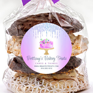 Purple Bakery Cake Glitter Drips Pastry Dessert Classic Round Sticker