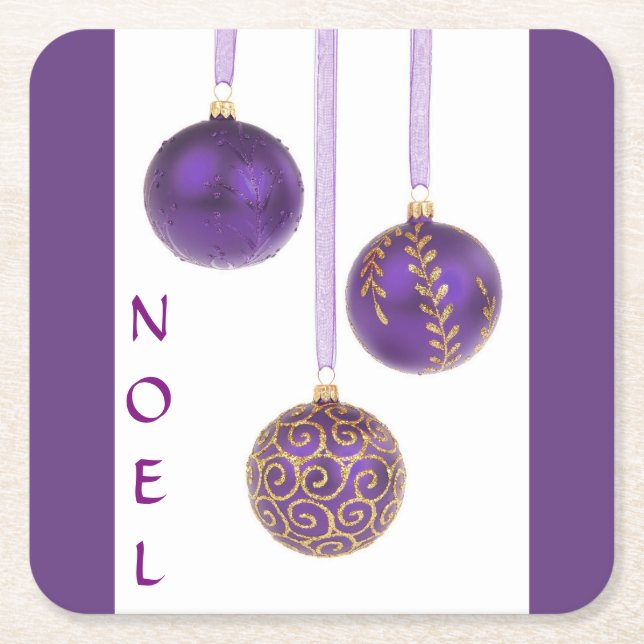 Purple Ball Christmas Ornaments Square Paper Coaster (Front)