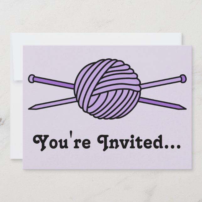 Purple Ball of Yarn & Knitting Needles Invitation (Front)