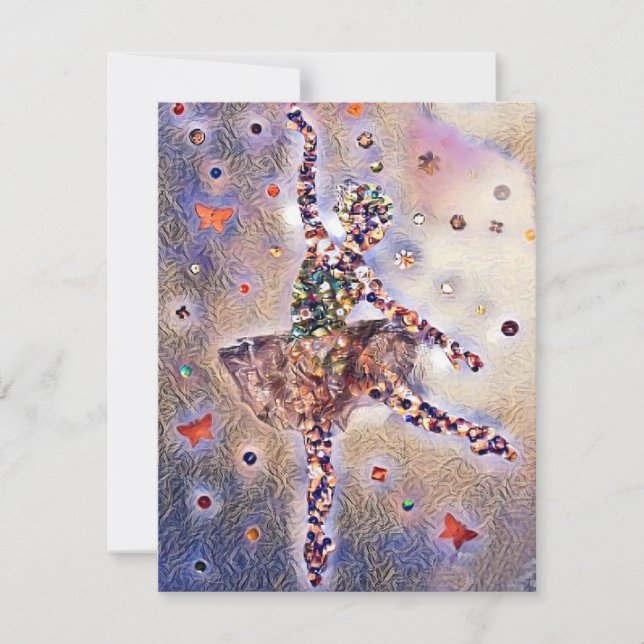 Purple Ballerina Cute Dancing Girl Custom RSVP Card (Front)