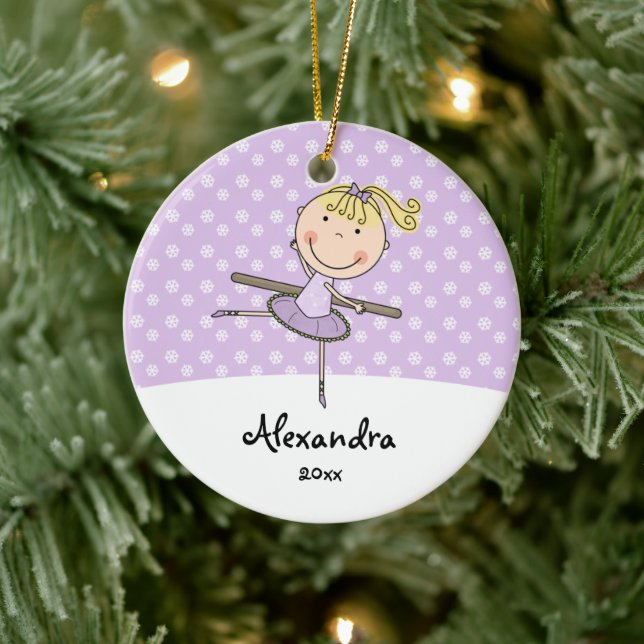 Purple Ballerina Snowflakes Personalised Christmas Ceramic Tree Decoration (Tree)