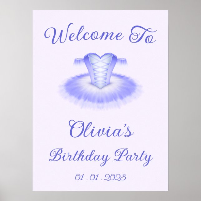 Purple Ballet Birthday Tutu Welcome Sign (Front)