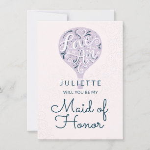 Purple Balloon Be My Maid of Honour Proposal Card