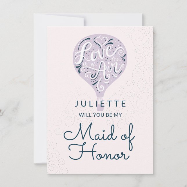 Purple Balloon Be My Maid of Honour Proposal Card (Front)