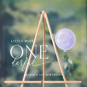 Purple Balloon, Greenery, First Birthday Welcome Acrylic Sign
