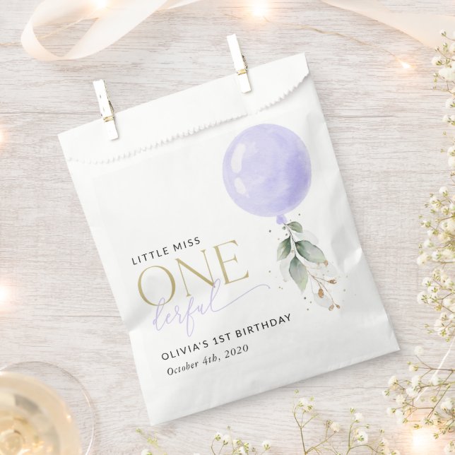 Purple Balloon, Greenery, Foliage, First Birthday Favour Bags (Clipped)