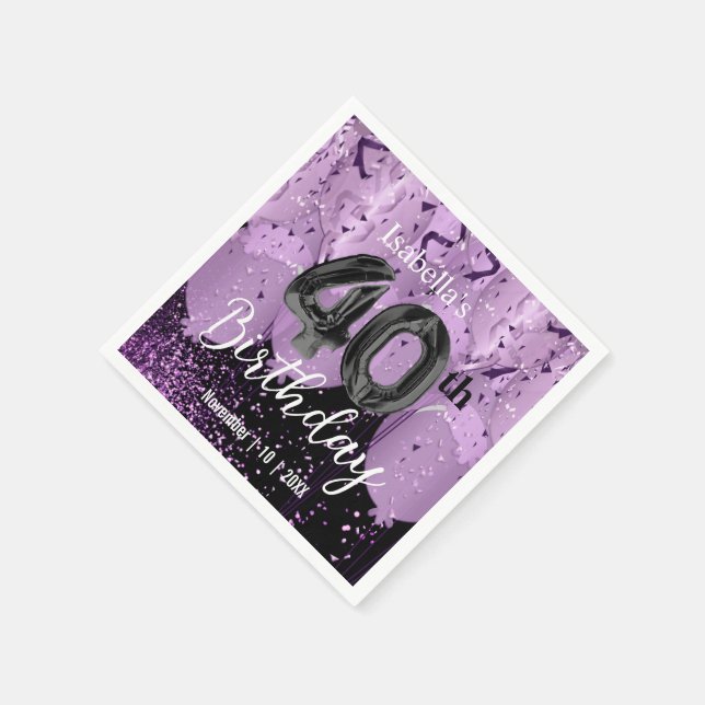 Purple Balloons and Glitter 40th Birthday Napkin (Corner)