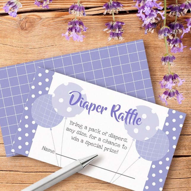 Purple Balloons Baby Shower Cute Diaper Raffle Enclosure Card (Creator Uploaded)