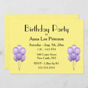 Purple Balloons Invitation