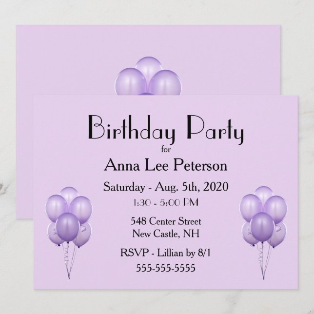 Purple Balloons Invitation (Front/Back)