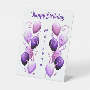 Purple Balloons Personalised Happy Birthday Pedestal Sign