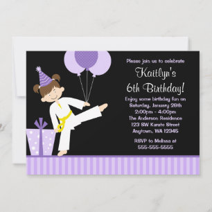 Purple Balloons Taekwondo Karate Girl Birthday Invitation