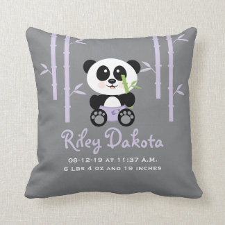 Purple Bamboo Panda Baby Announcement Pillow