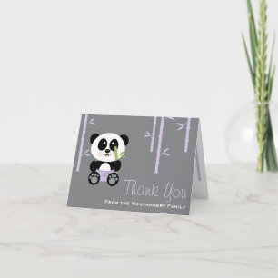 Purple Bamboo Panda Diaper Baby Shower Thank You Card