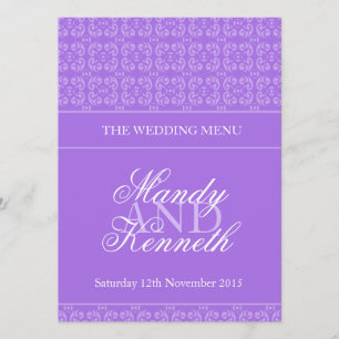 Purple banded patterned wedding dinner menu
